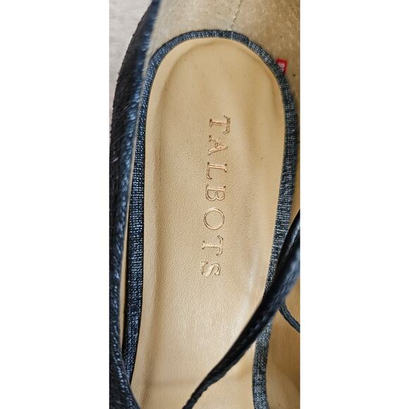 Talbots Denim Look Hillary Strappy Lace Up Peep-Toe Ankle Tie Pump Heels Size 8M - Picture 5 of 7